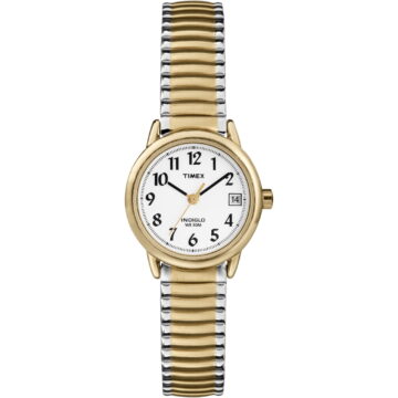 Timex Women's Easy Reader Date Two-Tone/White 25mm Casual Watch, Extral-Long Expansion Band