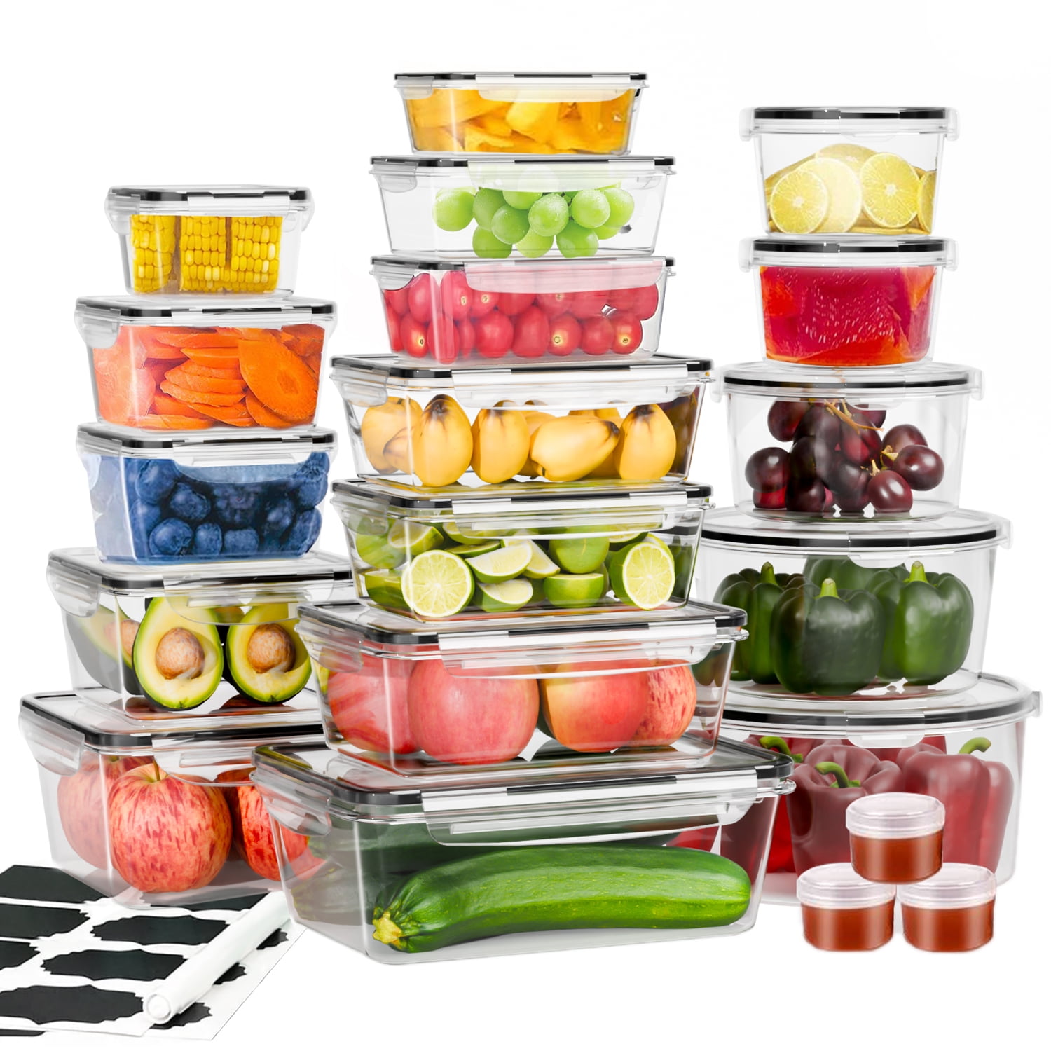 TINANA Food Storage Containers with Airtight Lids: 44 PCS Large Kitchen Storage Containers for Pantry Organizers and Storage, BPA-Free Meal Prep Container with Labels & Marker