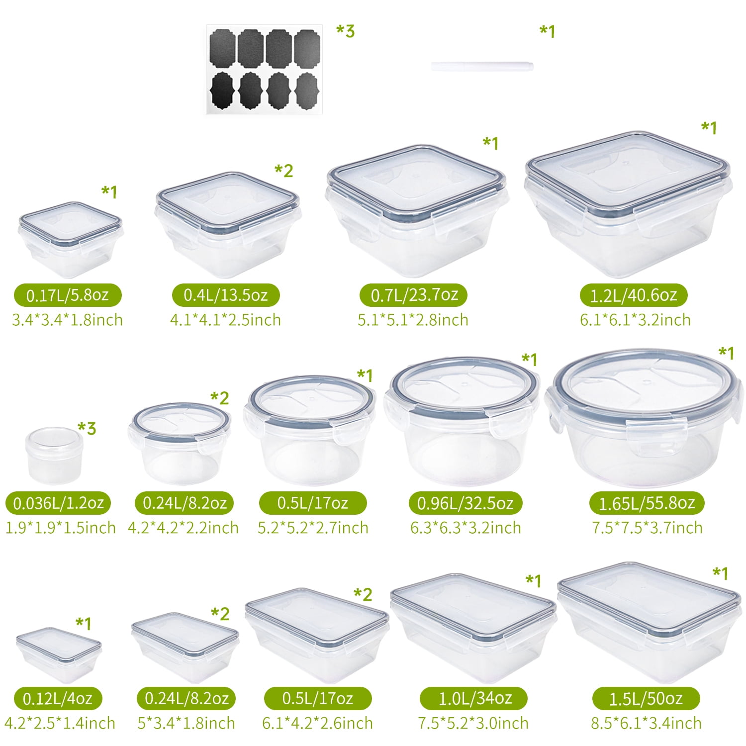 TINANA Food Storage Containers with Airtight Lids: 44 PCS Large Kitchen Storage Containers for Pantry Organizers and Storage, BPA-Free Meal Prep Container with Labels & Marker - Image 5