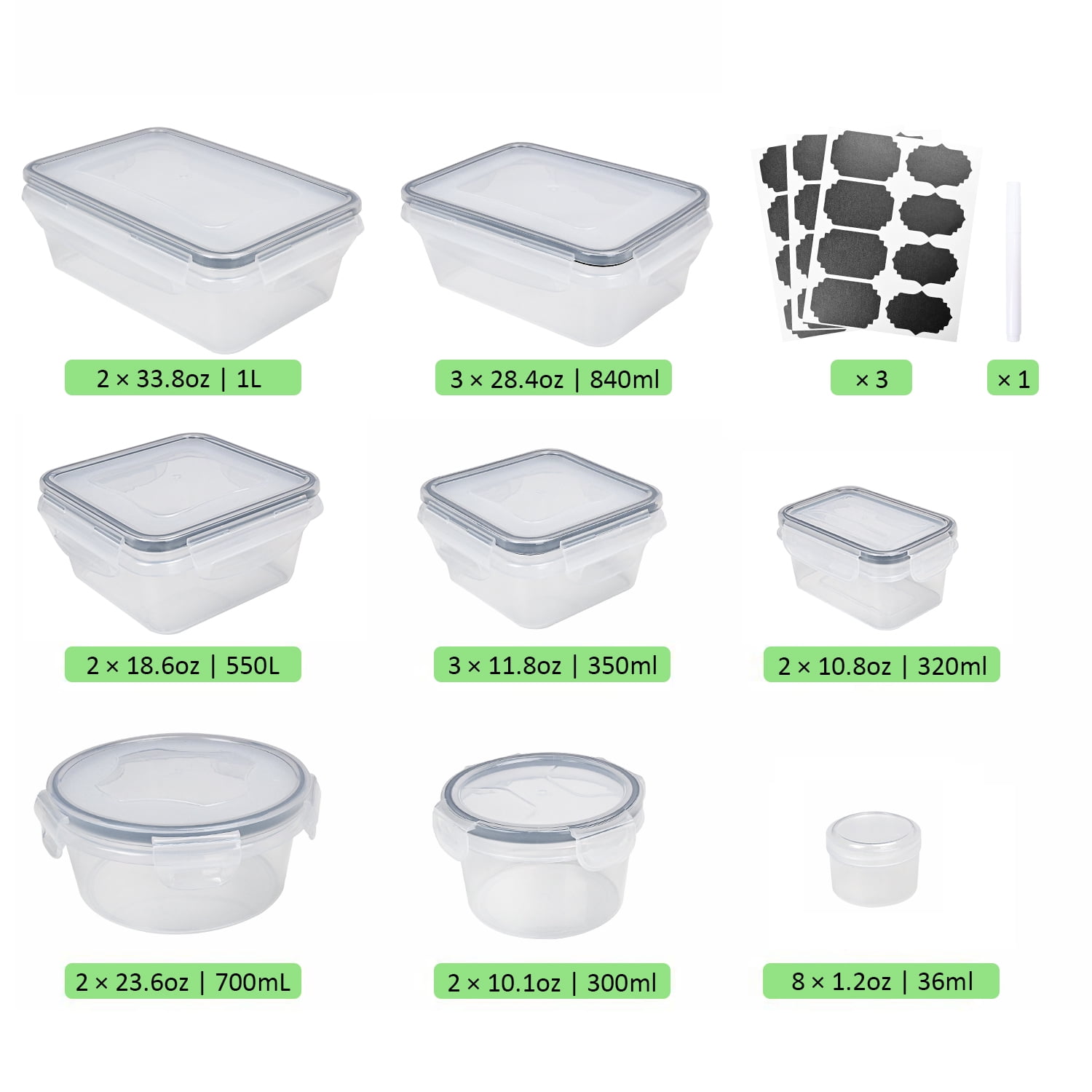 TINANA Food Storage Containers with Airtight Lids: 52 PCS Kitchen Storage Containers for Pantry Organizers and Storage, BPA-Free Meal Prep Container with Labels & Marker - Image 3