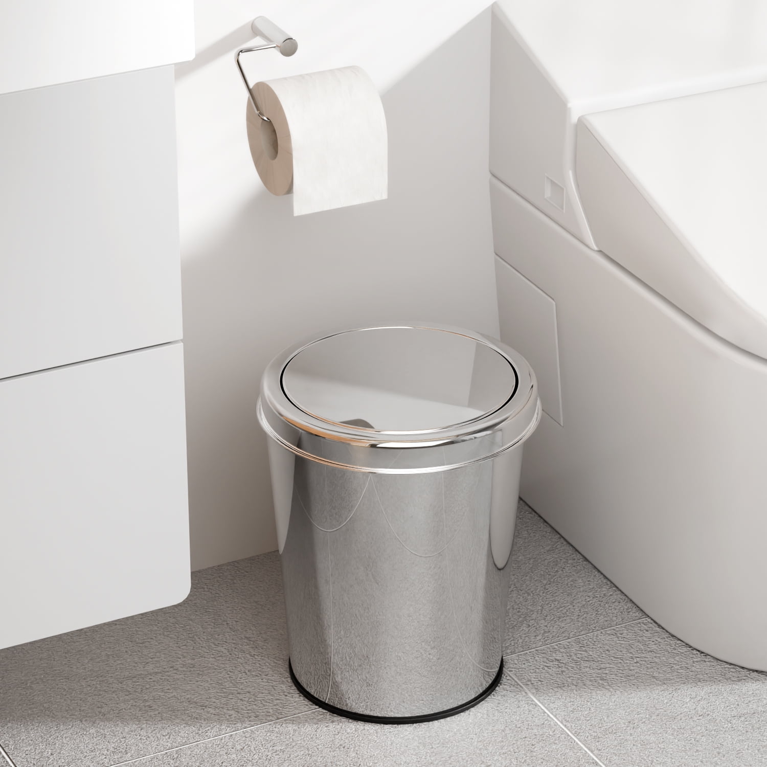 TINANA Small Trash Can with Swing Lid, 1.7 Gallons/6.5 Liters, 2 Pack Stainless Steel Wastebasket with Lid, Cylindrical Garbage Can for Bathroom, Kitchen, and Office, Silver - Image 2
