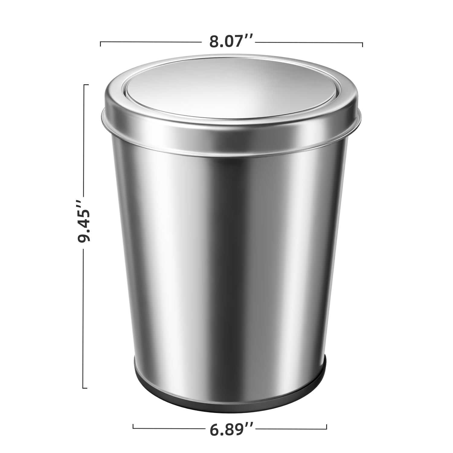 TINANA Small Trash Can with Swing Lid, 1.7 Gallons/6.5 Liters, 2 Pack Stainless Steel Wastebasket with Lid, Cylindrical Garbage Can for Bathroom, Kitchen, and Office, Silver - Image 5