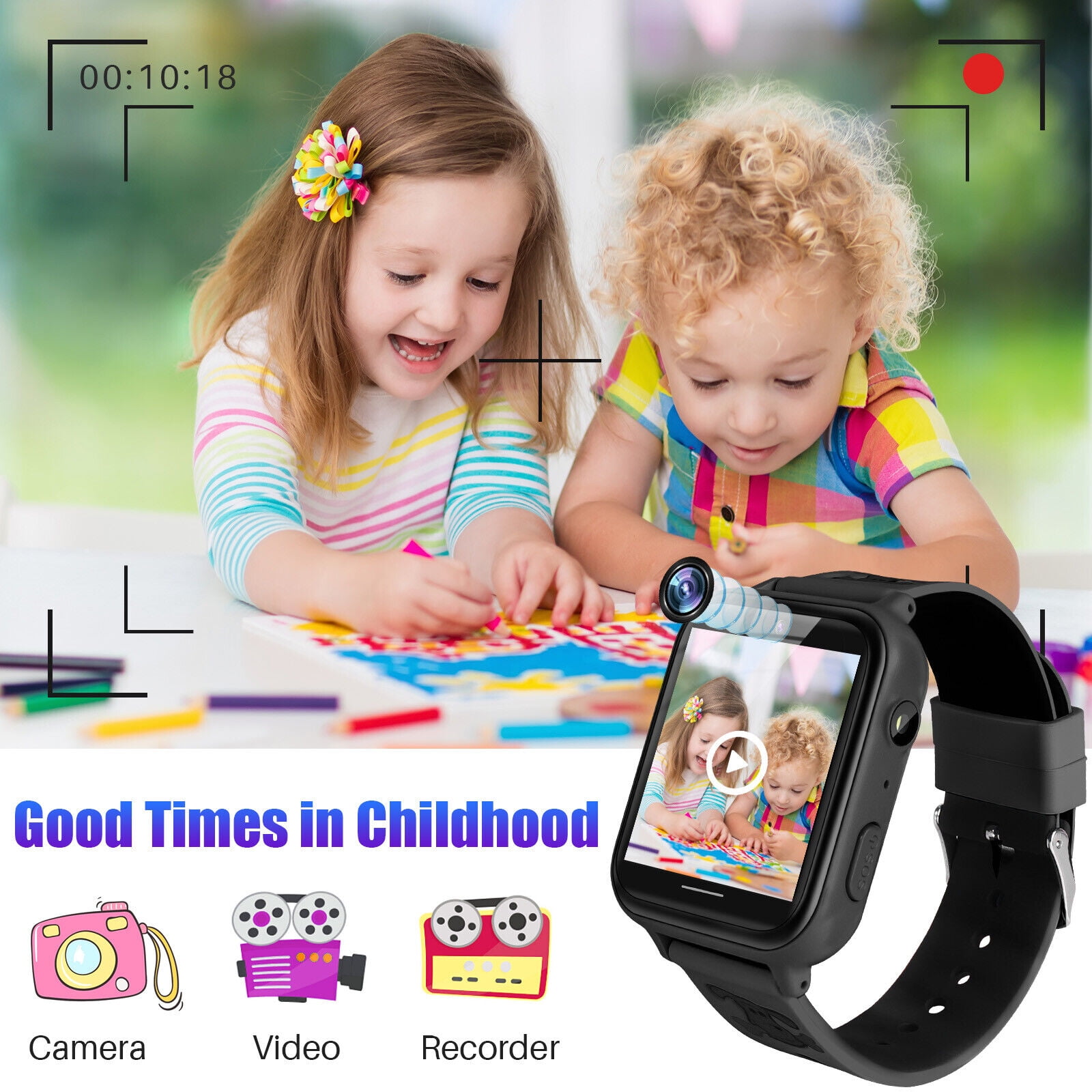 TOPCHANCES Smart Watch for Kids, Kids Smartwatch with Two-way Call 10 Games Camera Music Player SOS, Birthday Educational Gift for Age 3-14 Boys Girls, Black - Image 3
