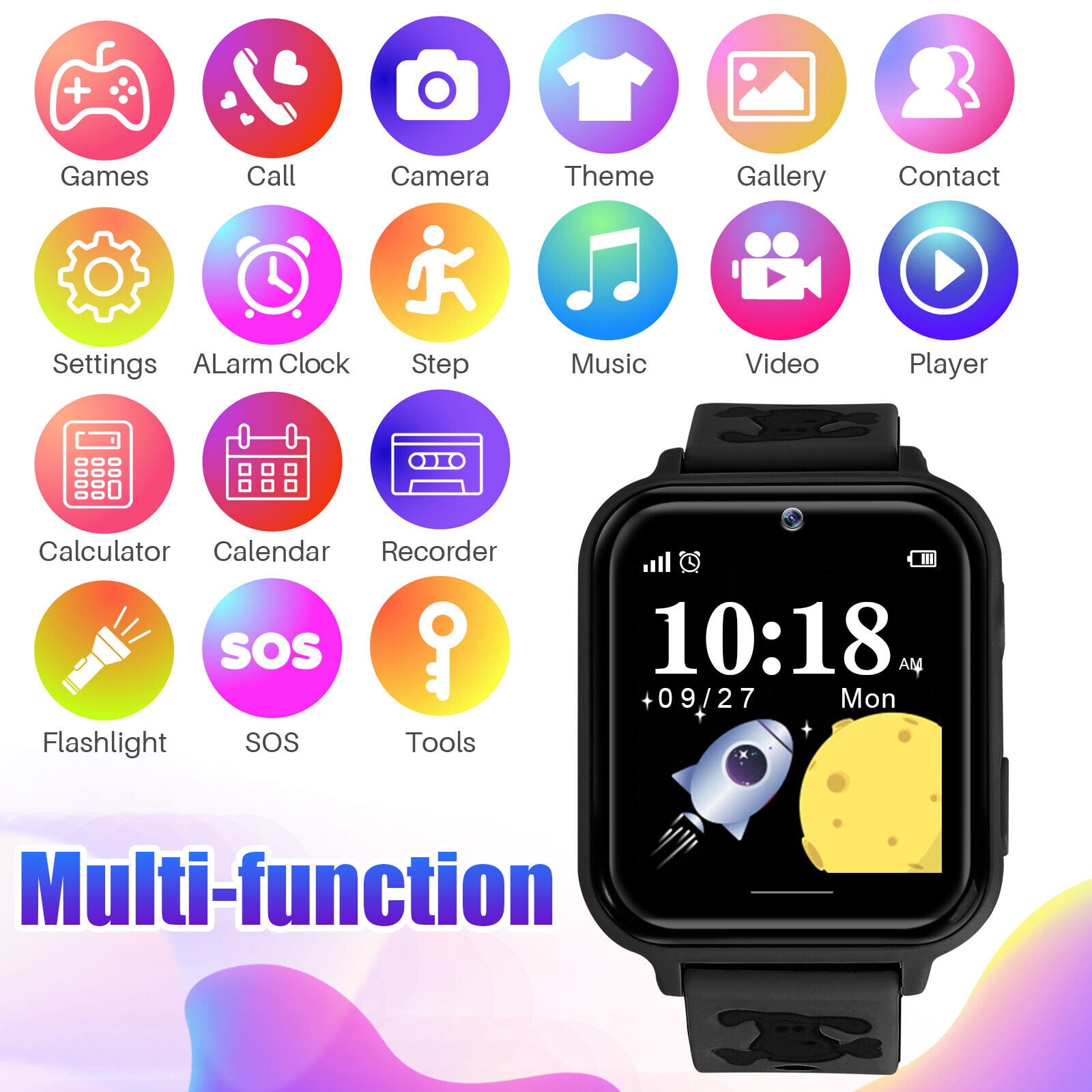TOPCHANCES Smart Watch for Kids, Kids Smartwatch with Two-way Call 10 Games Camera Music Player SOS, Birthday Educational Gift for Age 3-14 Boys Girls, Black - Image 2