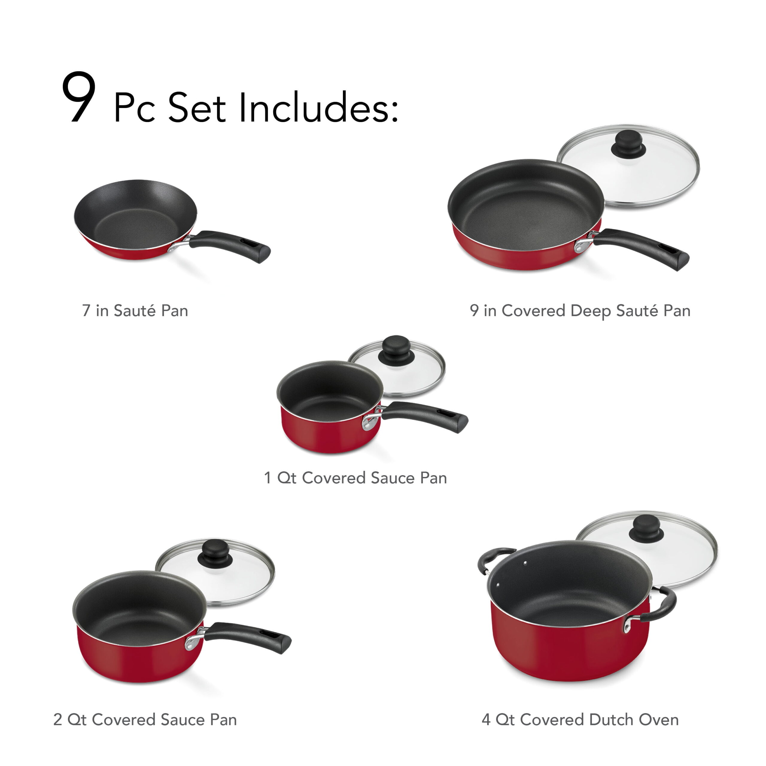 Tramontina Non-Stick Red Cookware Set, 9 Piece - Image 5