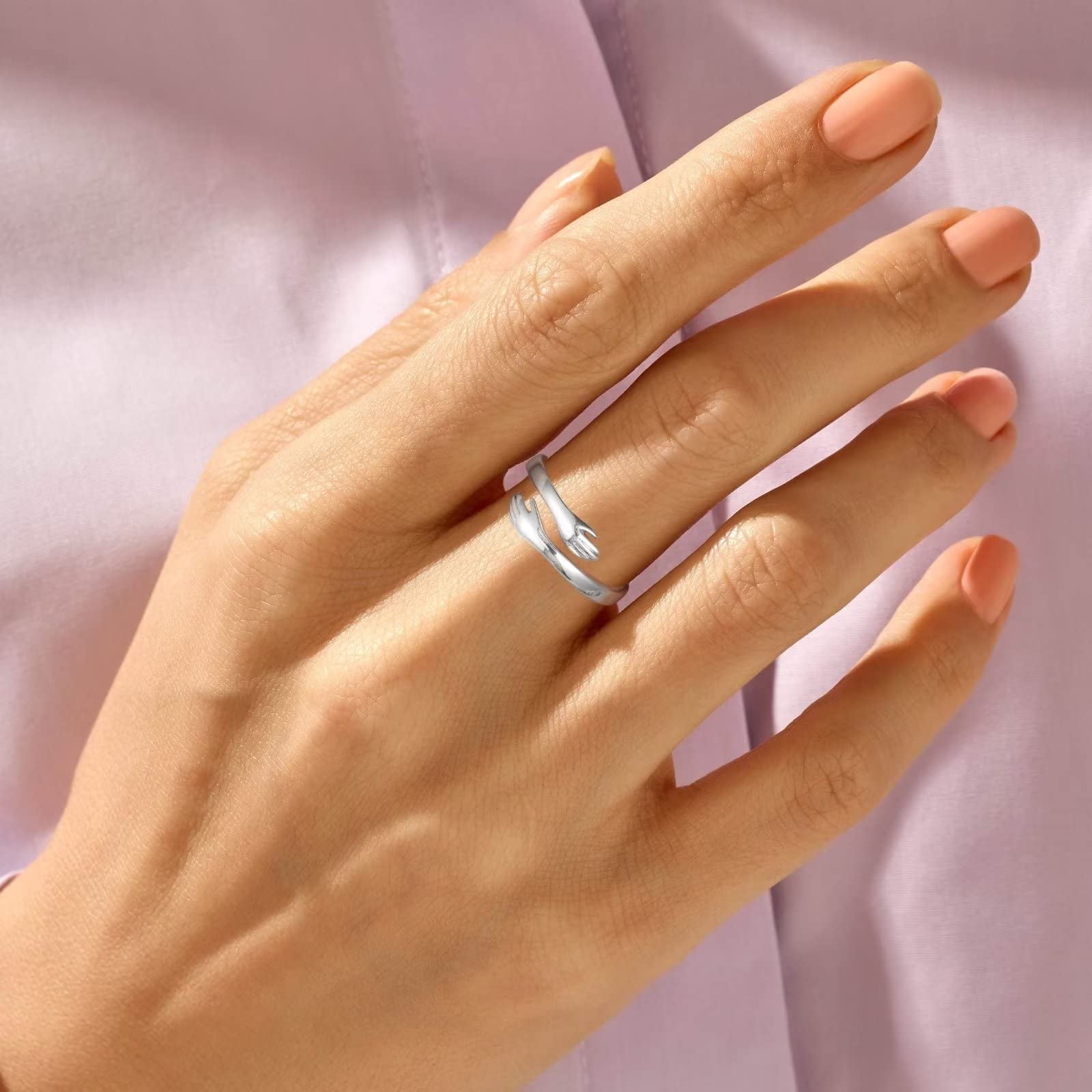 Turandoss S925 Sterling Silver Hug Ring for Teen Girls Kids Jewelry Inspirational Mothers Day Birthday Gifts for Teenage Daughters Granddaughter Niece Girls Ages 4-14 - Image 2