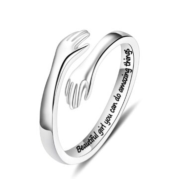 Turandoss S925 Sterling Silver Hug Ring for Teen Girls Kids Jewelry Inspirational Mothers Day Birthday Gifts for Teenage Daughters Granddaughter Niece Girls Ages 4-14