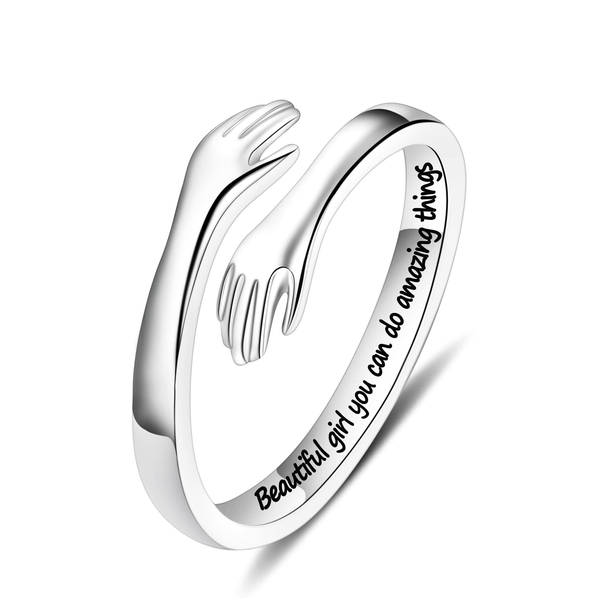 Turandoss S925 Sterling Silver Hug Ring for Teen Girls Kids Jewelry Inspirational Mothers Day Birthday Gifts for Teenage Daughters Granddaughter Niece Girls Ages 4-14