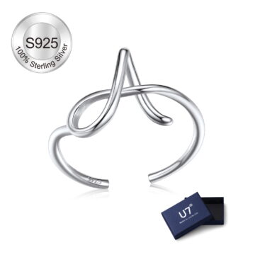 U7 Sterling Silver Ring for Women Adjustable Open Initial Rings Twisted Stackable Dainty Birthday Mother's Day Gifts Jewelry for Mom Daughter