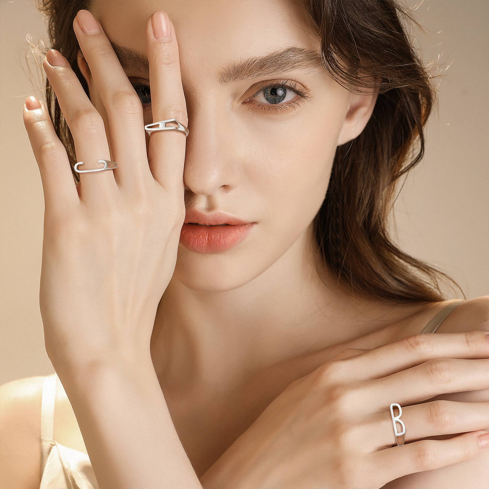 U7 Sterling Silver Women Ring with Initial A Minimalist Stackable Finger Rings Women's Jewelry Birthday Gift - Image 5