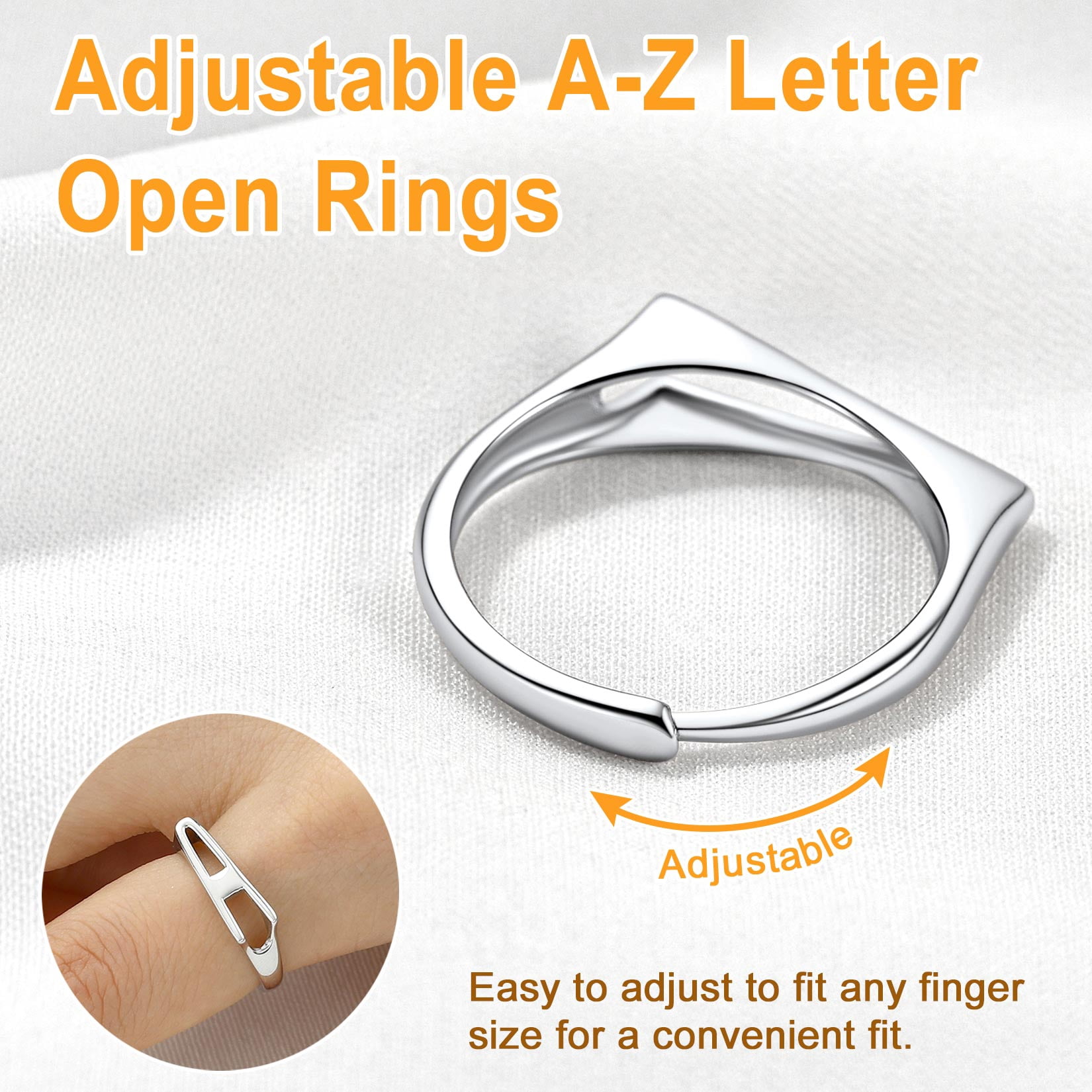 U7 Sterling Silver Women Ring with Initial A Minimalist Stackable Finger Rings Women's Jewelry Birthday Gift - Image 4