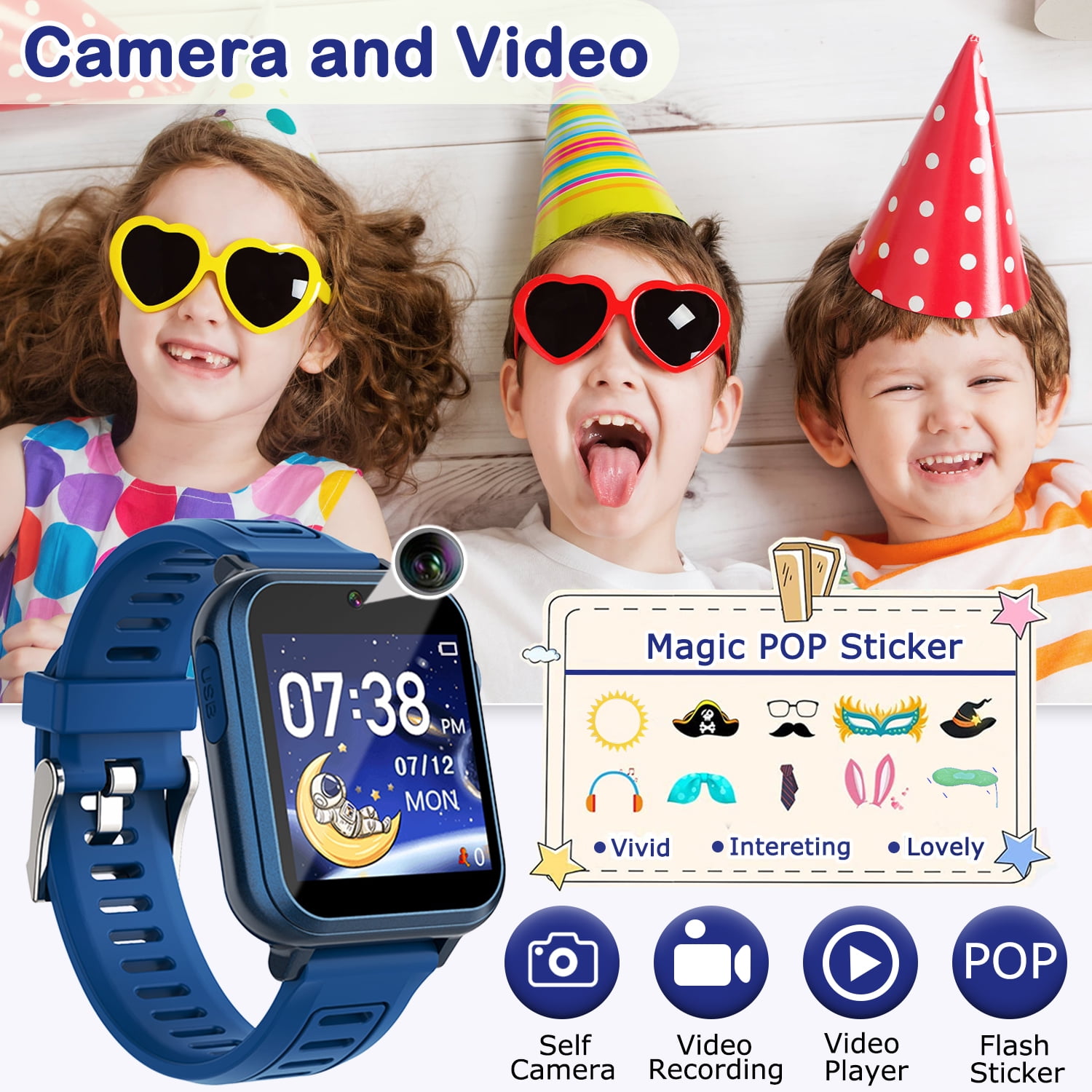 Vakzovy Kids Smart Watch with 24 Puzzle Games, HD Touch Screen, Camera, Music Player, Pedometer, Alarm, Gift for Boys 4-12 - Image 3