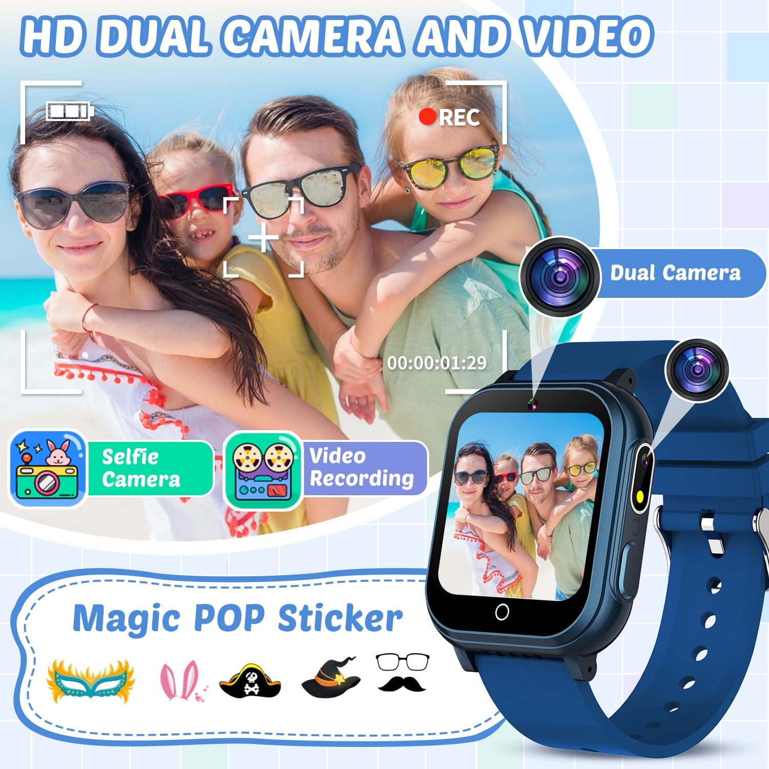 Vakzovy Waterproof Smart Watch for Kids Toys,Boys Age 5-12 with 32 Games, Dual Camera, Habit Tracking, Music Player, Video, Alarm Clock, HD Touchscreen Kids Smart Watch Birthday Gift for 3-12 Year Ol - Image 4