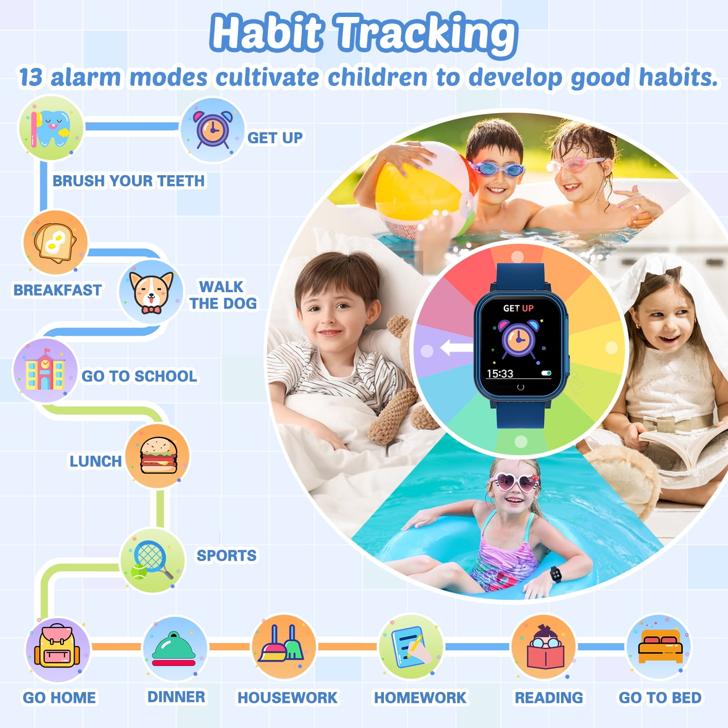 Vakzovy Waterproof Smart Watch for Kids Toys,Boys Age 5-12 with 32 Games, Dual Camera, Habit Tracking, Music Player, Video, Alarm Clock, HD Touchscreen Kids Smart Watch Birthday Gift for 3-12 Year Ol - Image 3