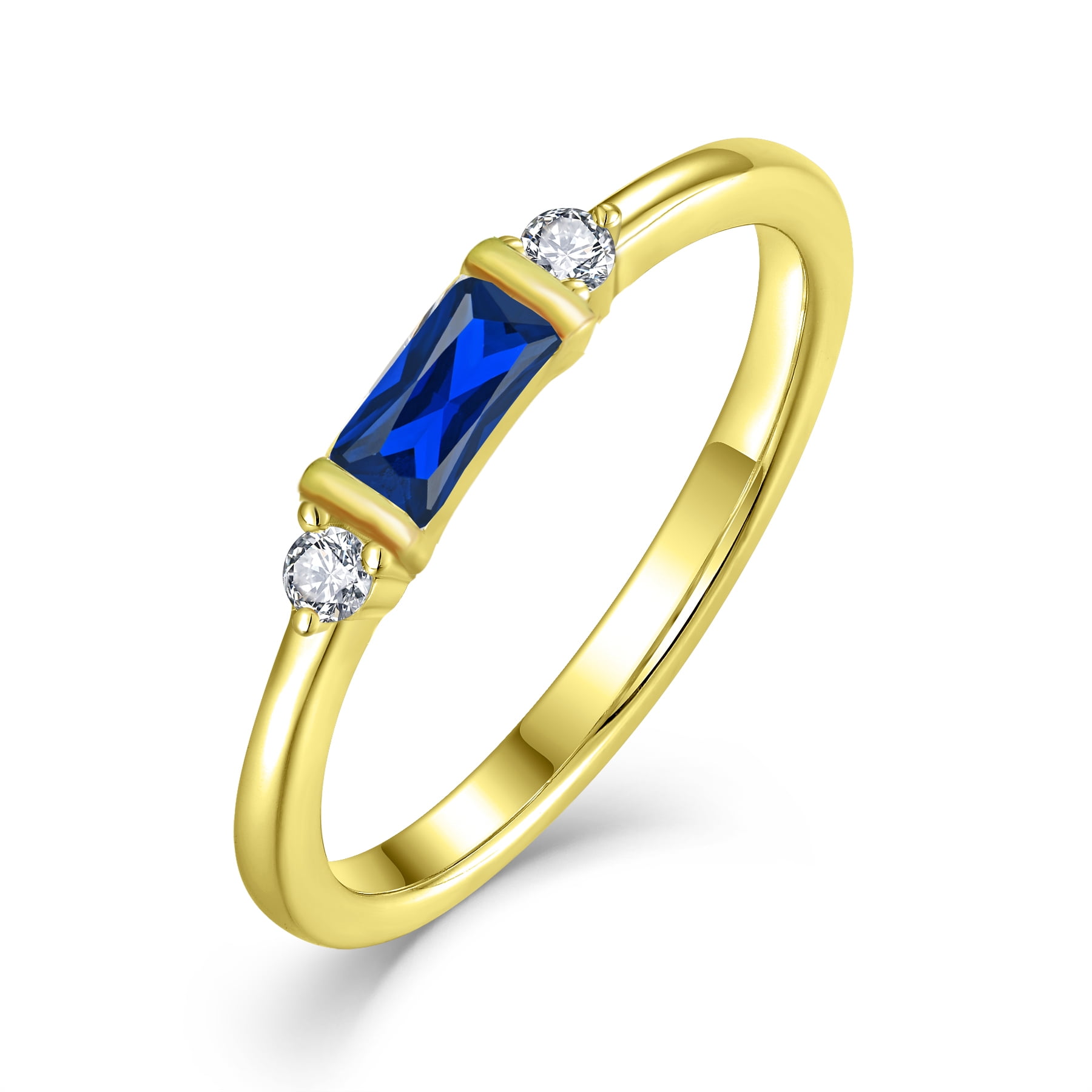 VESITIM Gold Stackable Rings for Women September Blue Sapphire Birthstone Promise Ring Dainty 18K Gold Plated Jewelry Gift for Mother Birthday Size 7