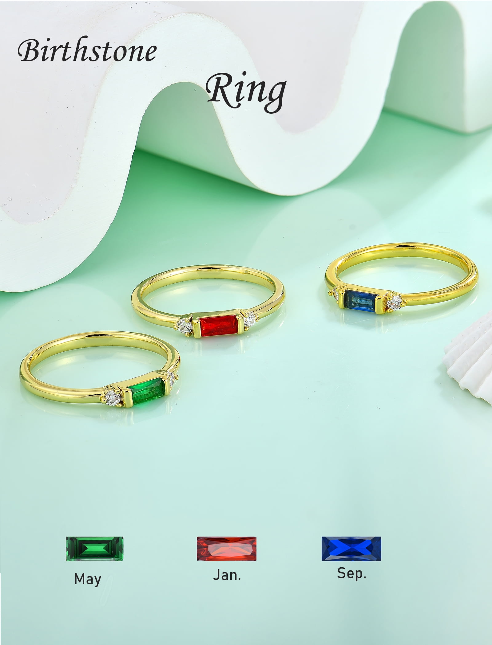 VESITIM Gold Stackable Rings for Women September Blue Sapphire Birthstone Promise Ring Dainty 18K Gold Plated Jewelry Gift for Mother Birthday Size 7 - Image 5