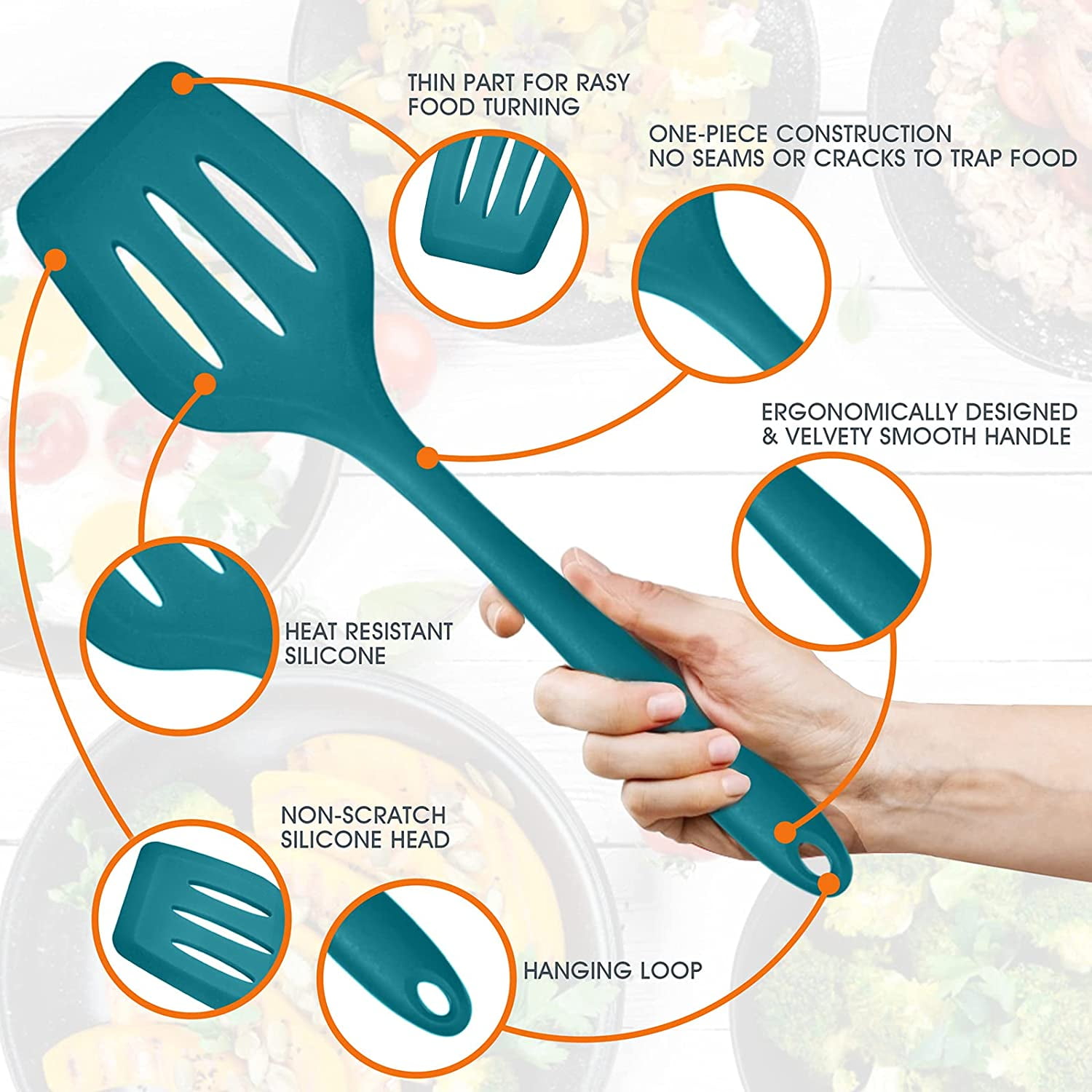 Vesteel 15-Piece Kitchen Utensils Set, Silicone Cooking Utensils with Holder, Non-stick Cookware Friendly & Heat Resistant - Teal Blue - Image 4