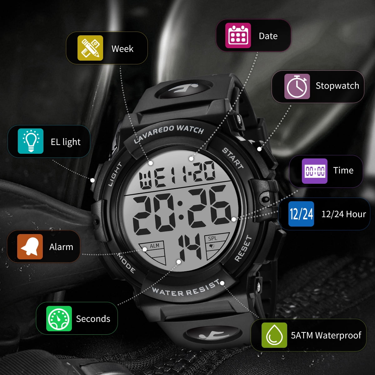 Watches for Man Digital Watches Waterproof Sport Watch with LED Backlight, Running Sports Digital Watch Gifts for Man - Image 4