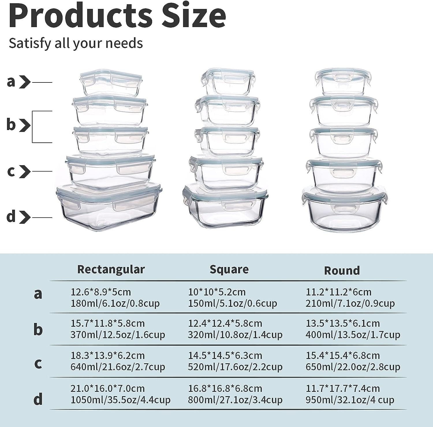 WhiteRhino 15 Packs Glass Food Storage Container with Airtight Lids,Stackable Square Meal Prep Containers for Kitchen Freezer,Round Glass Lunch Box - Image 3