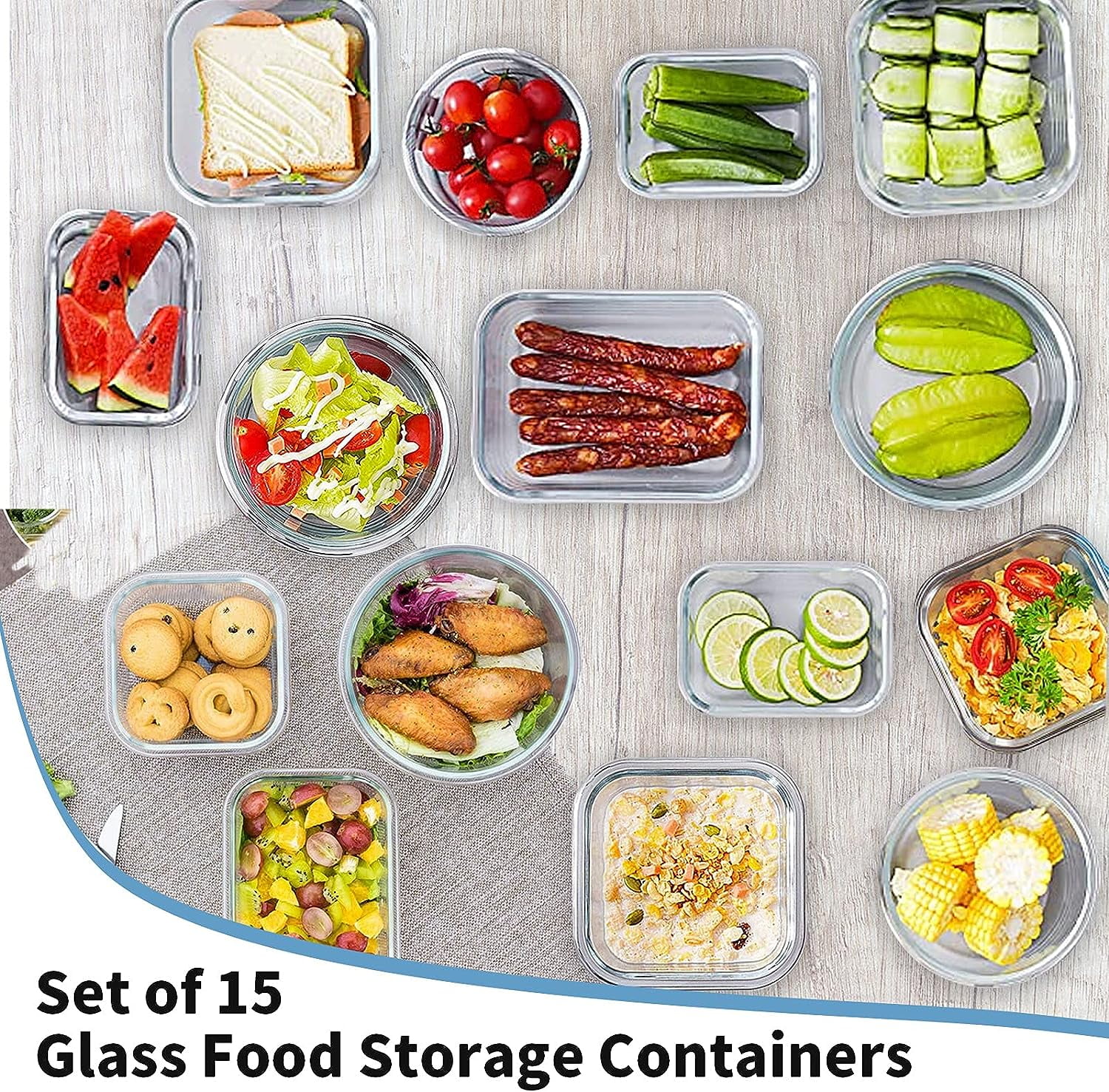 WhiteRhino 15 Packs Glass Food Storage Container with Airtight Lids,Stackable Square Meal Prep Containers for Kitchen Freezer,Round Glass Lunch Box - Image 4