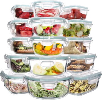 WhiteRhino 15 Packs Glass Food Storage Container with Airtight Lids,Stackable Square Meal Prep Containers for Kitchen Freezer,Round Glass Lunch Box