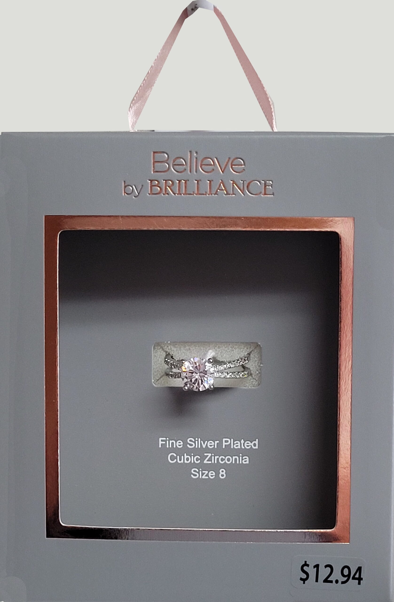 Women's Believe in Brilliance Fine Silver Plate AAA Cubic Zirconia Engagement Ring SZ 8. - Image 4