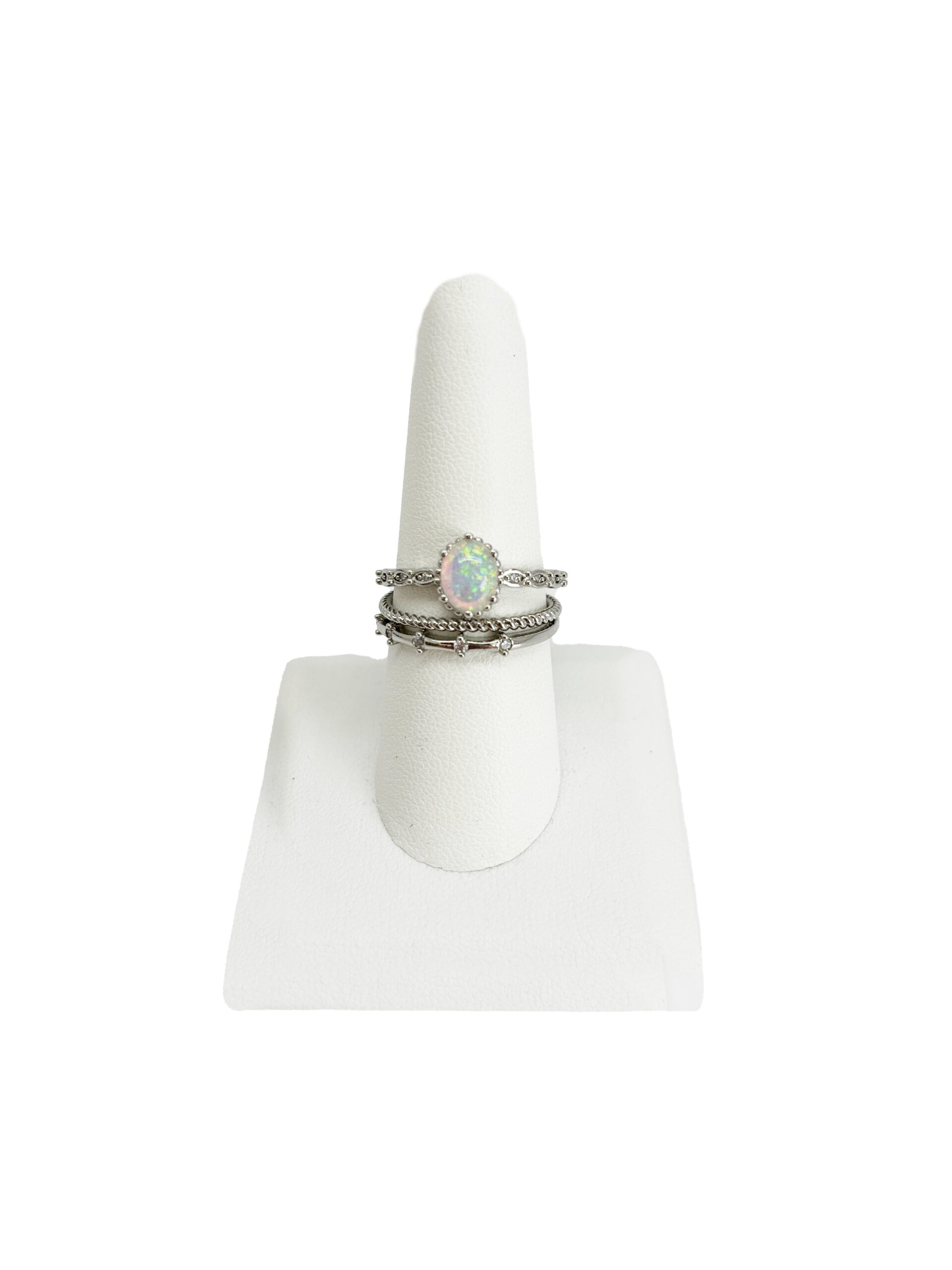 Women's Believe in Brilliance Fine Silver Plate Opal Ring with AAA CZ Stones in Size 9. - Image 3
