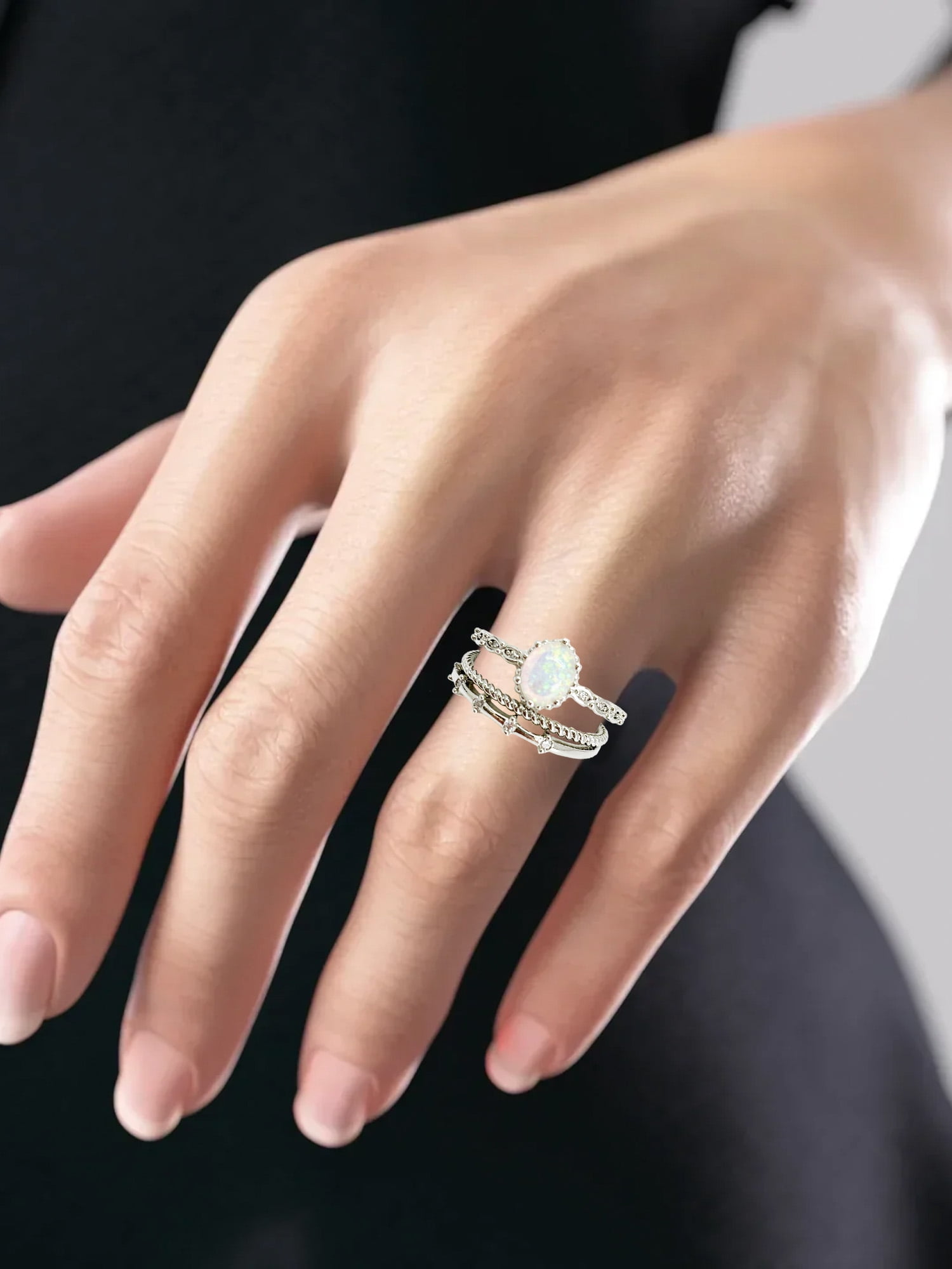 Women's Believe in Brilliance Fine Silver Plate Opal Ring with AAA CZ Stones in Size 9. - Image 4