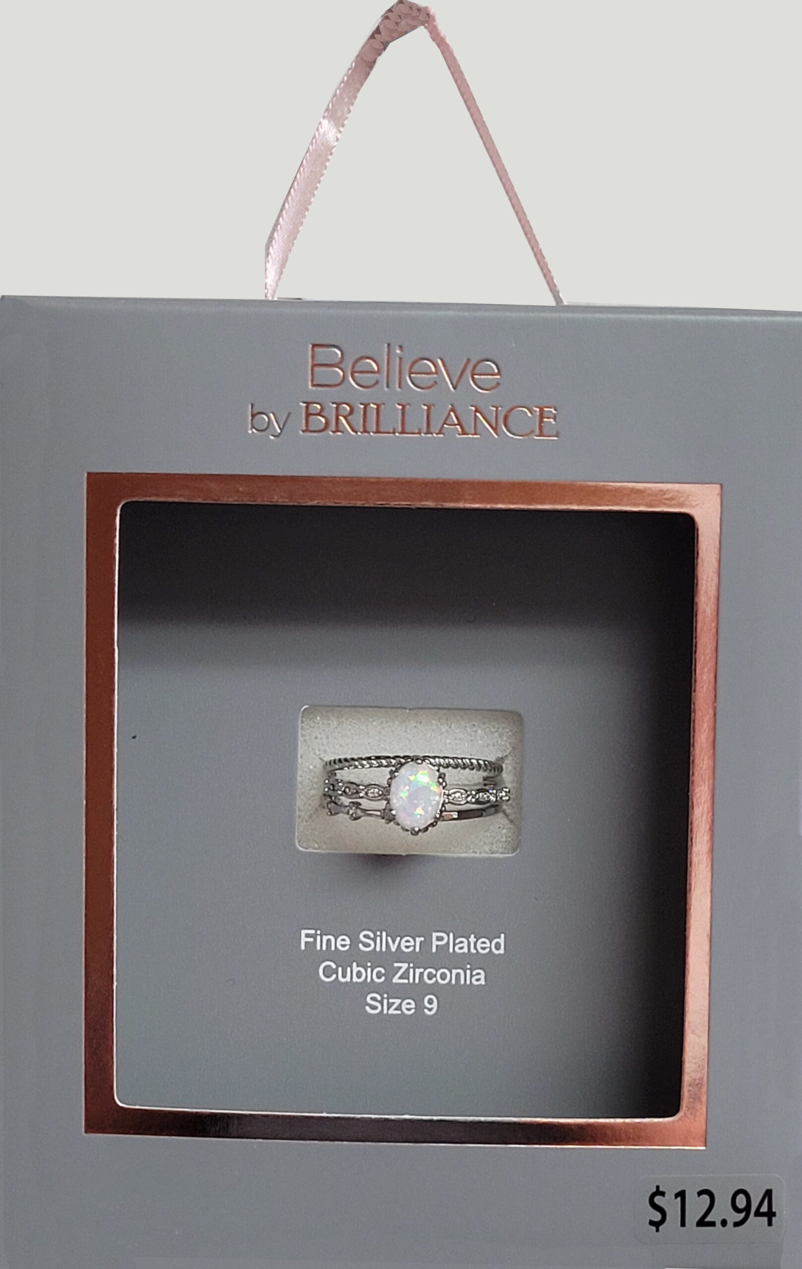 Women's Believe in Brilliance Fine Silver Plate Opal Ring with AAA CZ Stones in Size 9. - Image 2
