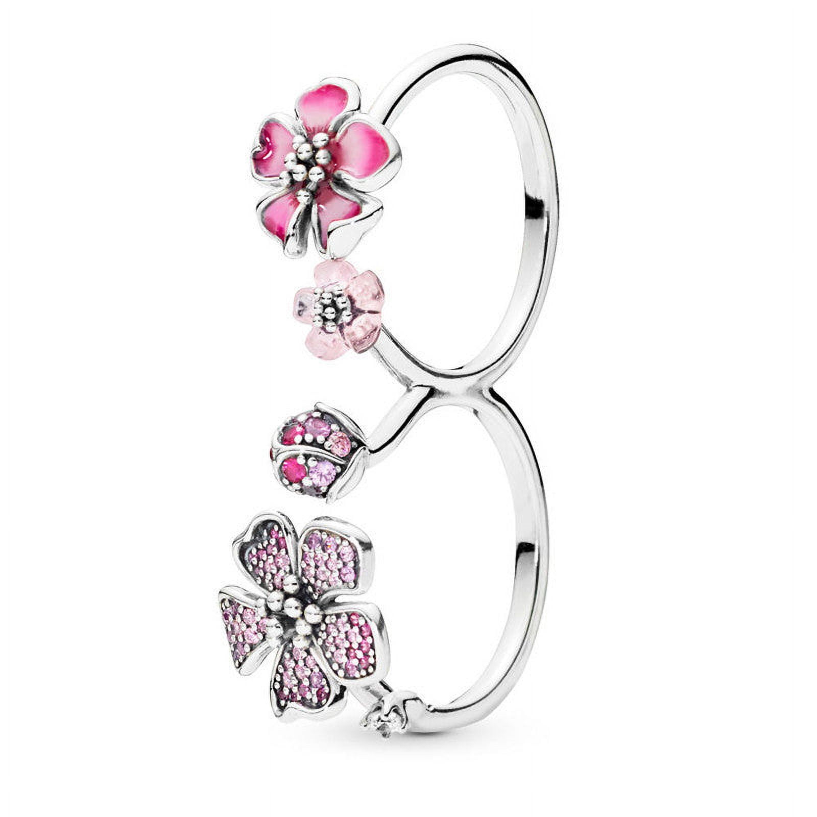 Womens Sterling Silver Magnolia Ring Korean Geometric Design with Micro Inlay Gemstones Flower Jewelry for Her - Image 5
