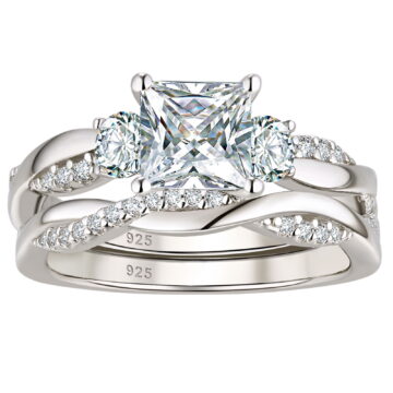 Wuziwen 1 Carat Wedding Ring Sets Infinity Band Princess Sterling Silver Rings for Women CZ Size 7