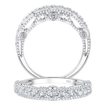 Wuziwen 3.5mm Eternity Wedding Bands for Women Vintage Sterling Silver CZ Stackable Ring Size 8