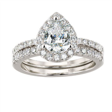 Wuziwen 3Ct Pear Cut Wedding Ring Set for Women Halo 925 Sterling Silver Cubic Zirconia Size 7
