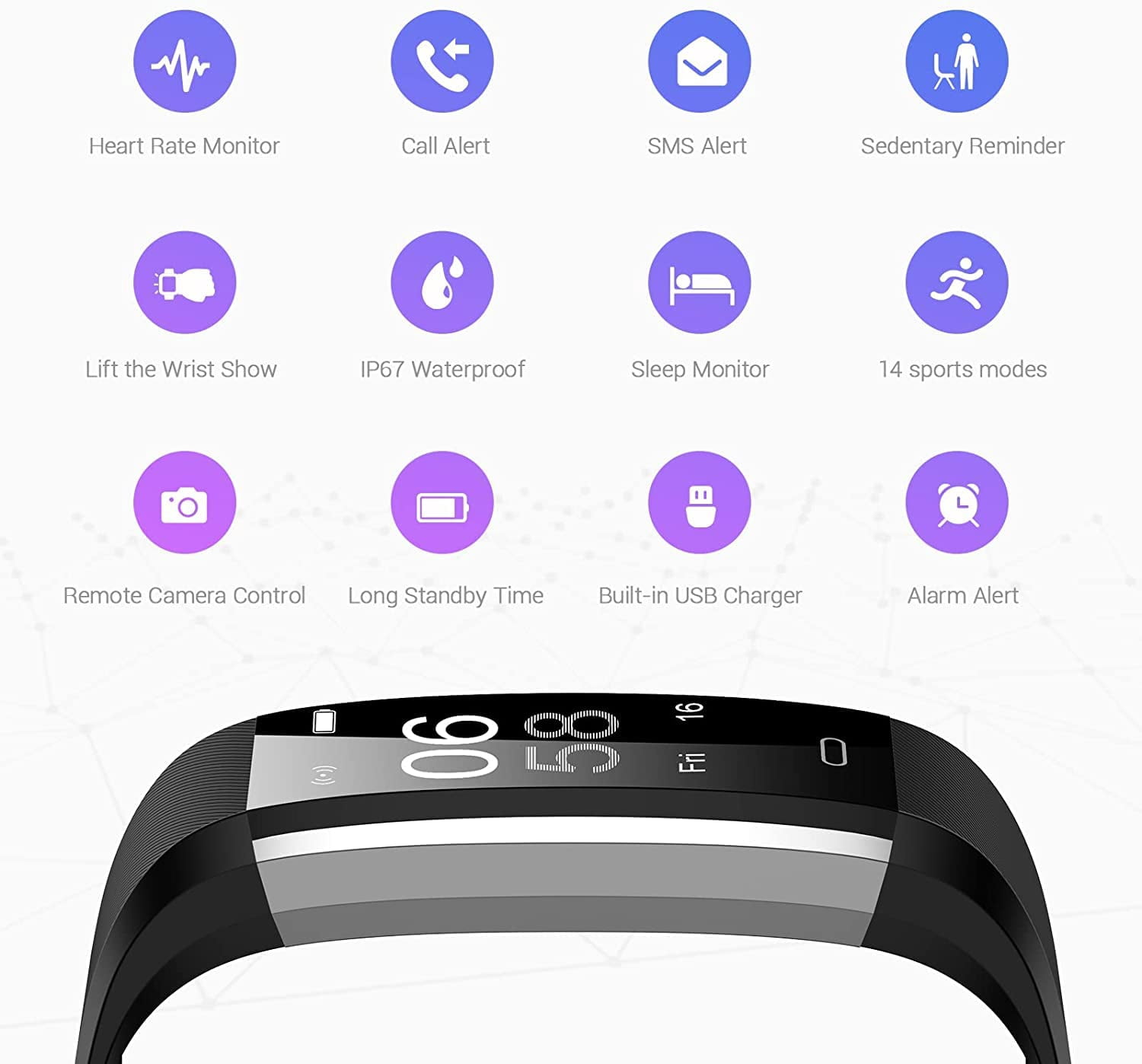 YUNOVA Waterproof Fitness Tracker with 24/7 Heart Rate & Sleep Monitor, 14 Sports Modes, Smart Notifications, USB Charging for Women Men - Image 5