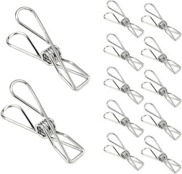 ZOURIH Laundry Clothes Pins Clips 30 Pack,Stainless Steel Heavy Duty Laundry Peg Metal Clip Clothespins for Hanging,Outdoor Clothesline,Snack Bags,towel,Pictures,office,White